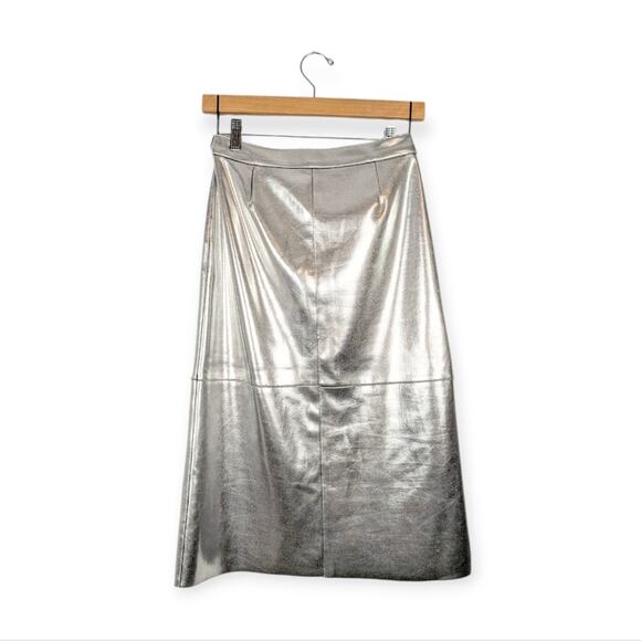 Golden Goose Metallic Silver Statement Midi Skirt Size XS - Picture 2 of 8